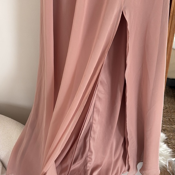 NWT Dessy Collection plunging v neck rose pink mauve long formal maxi dress - Picture 4 of 9